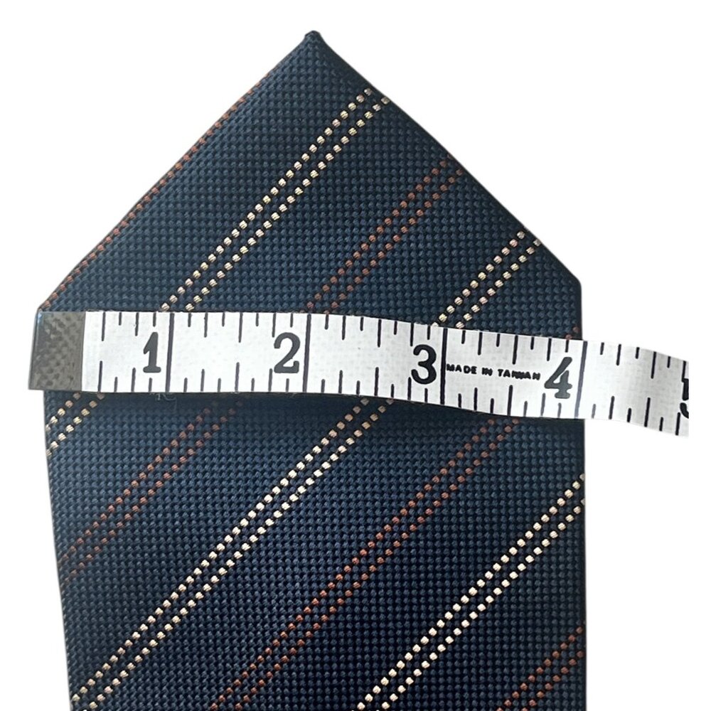VOX Pure Silk Tie 59" Navy Blue With Yellow & Red Stripes Traditional Work - Picture 7 of 7